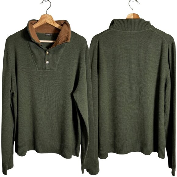 J. McLaughlin Other - J. McLaughlin 100% Merino Wool Mock Neck Henley Sweater Men's XL Green Tan NWOT